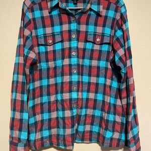 Patagonia Plaid Flannel Shirt in Teal & Burgundy 100% organic cotton